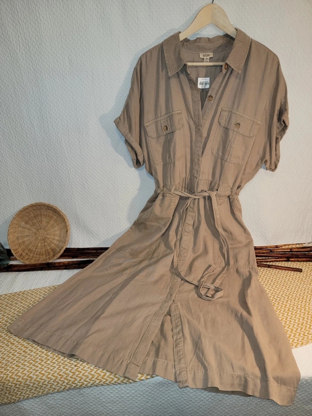 A.N.A. XXL nwt Beige Utility Dress Button Front Tie Belt